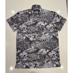 Retro Rifle Tagged Button Down Shirt Men's Large Grey